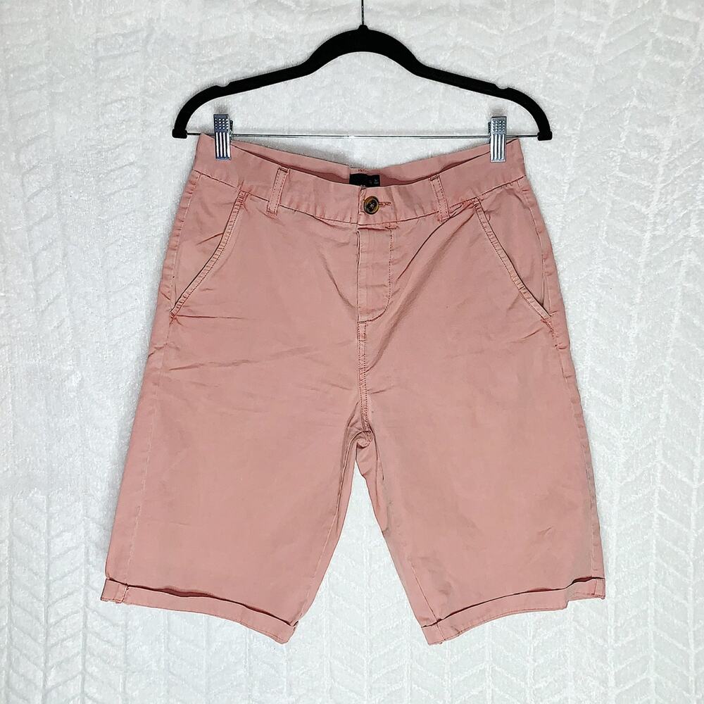 Asos Men's Chino Shorts Cuff Hem Mid Length Casual Salmon Pink - M
